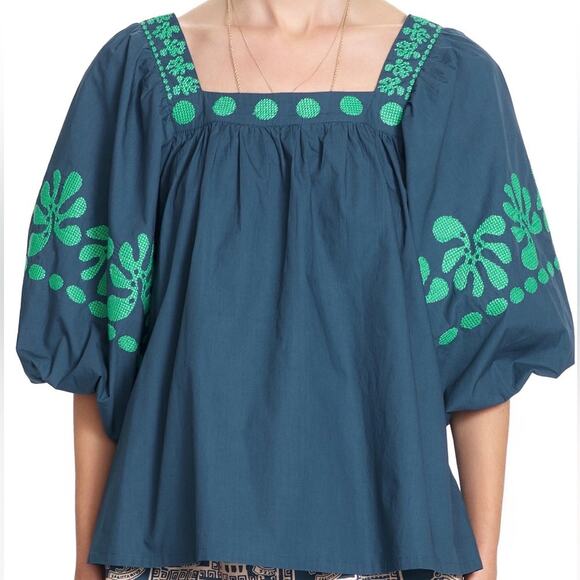 Corey Lynn Calter The Winnie Top Pressed Flower Blue Green Embroidered Size XS - Picture 6 of 6
